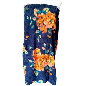 Floral Print terry cloth bathrobe wrap with Pockets